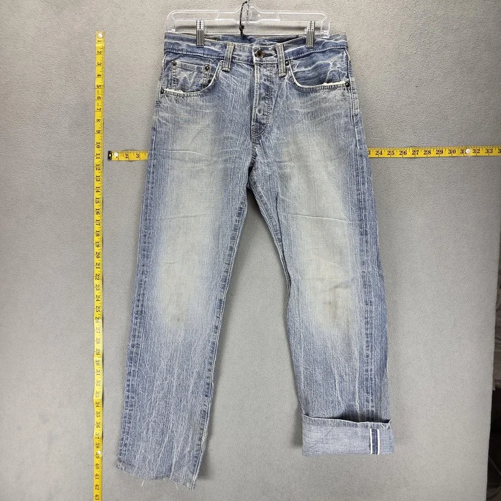 Edwin Jeans Mens Blue Selvedge 505BXX Whiskers Thrashed Light Wash Fits 29x30